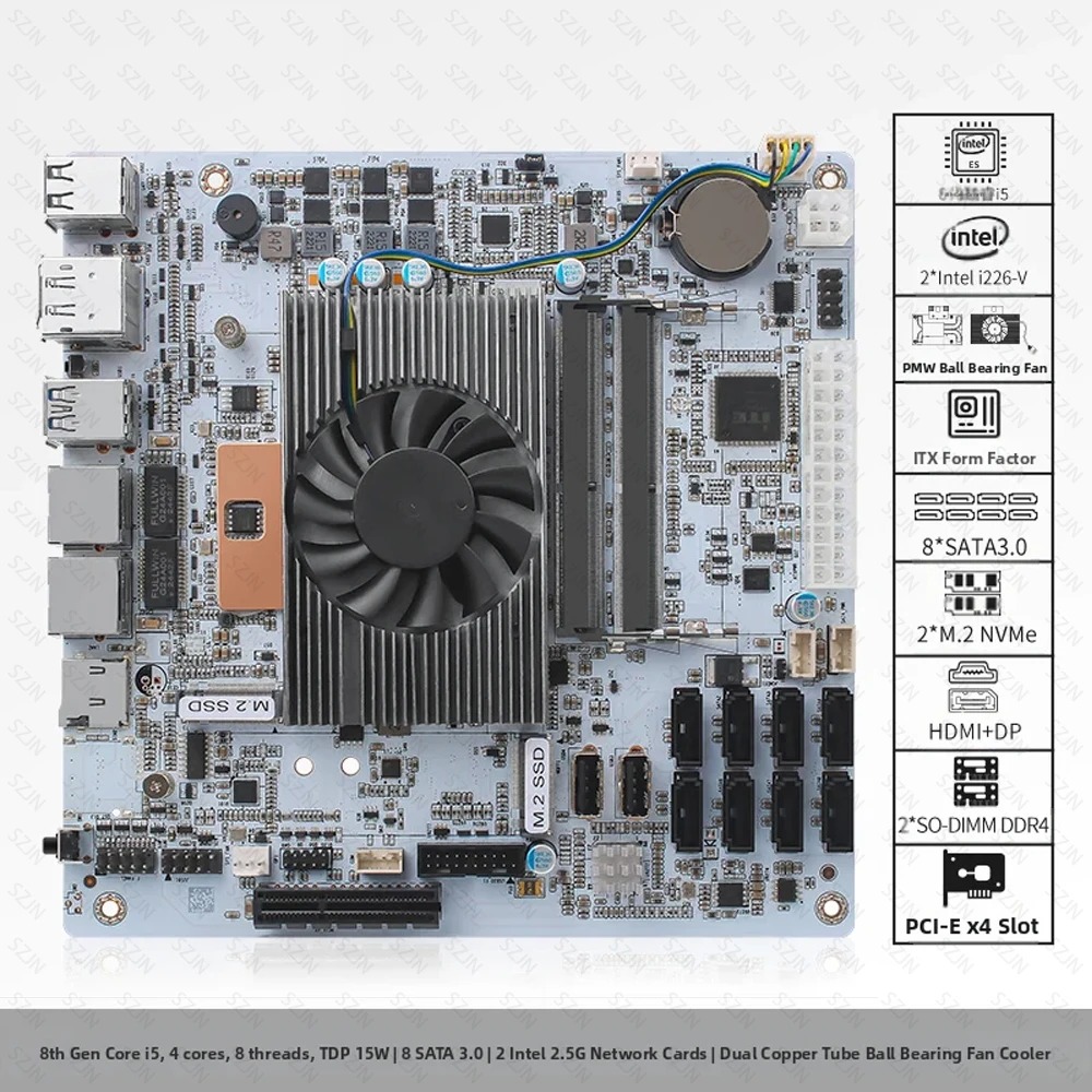 Nas Motherboard 8 Sata Mini Itx - Bo mạch chủ NAS I5-8265U, 8